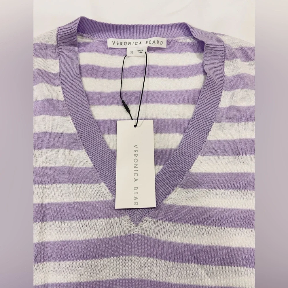 NWT Veronica Beard Florrie Striped Linen Blend Pullover Sweater
